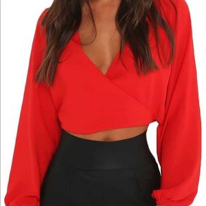 Tie Back V Neck Long Sleeve Top